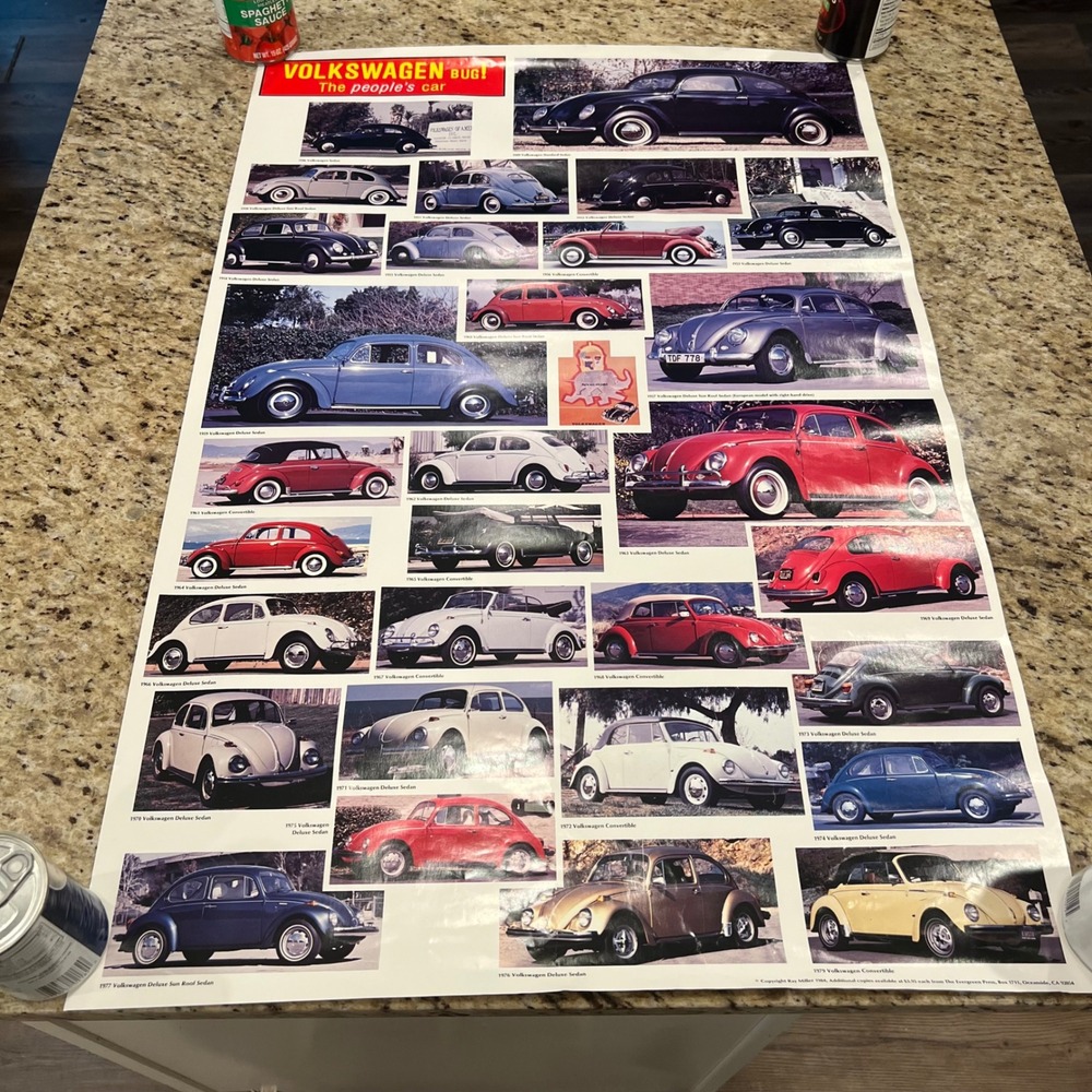 Vintage 1984 Volkswagen Bug The Peoples Car Poster Ray Miller VW Beetle History